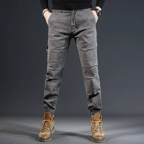 美式休闲工装裤男秋冬款2023新款修身束脚潮牌2023新款男士裤子商品大图