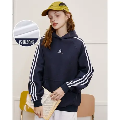 a02加绒美式复古三杠连帽女式卫衣2024春季新款宽松街头百搭外套图片