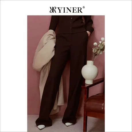 YINER音儿女装冬季羊毛职场肌理感长裤通勤风直筒休闲裤商品大图