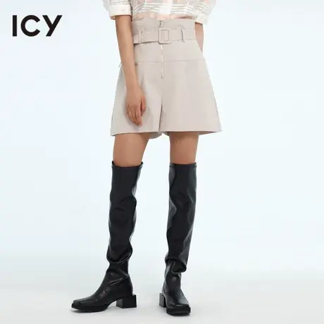 icy女装原创春季新款都市风通勤时尚知性高腰腰带压线休闲短裤女图片