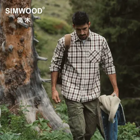 Simwood简木男装【宽松版型】秋季280g法兰绒格子长袖休闲衬衫商品大图