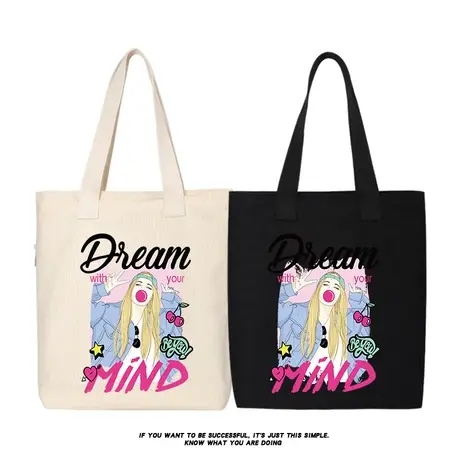 秀洛女孩 dream帆布包单肩包帆布袋学生大容量韩版文艺简约百搭商品大图