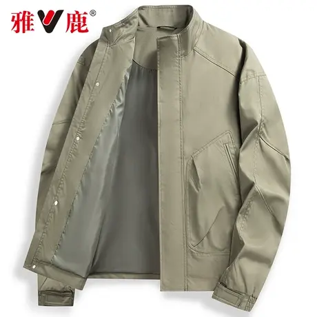雅鹿春季新款休闲立领男士夹克纯色简约中青年工装百搭短款外套男商品大图