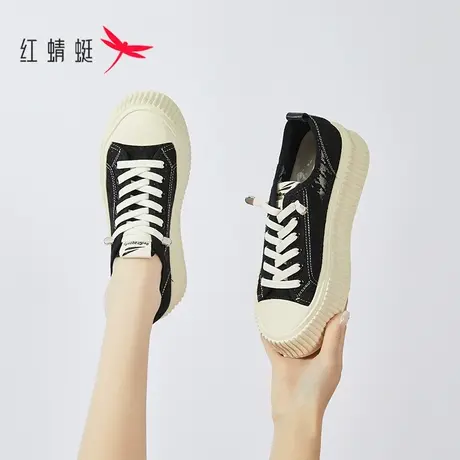 红蜻蜓厚底饼干鞋女2023年夏季新款小香风平底帆布鞋女百搭小白鞋商品大图