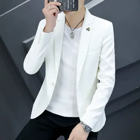 新款男士西服韩版修身潮流百搭白色小西装休闲春秋季薄款帅气外套商品大图
