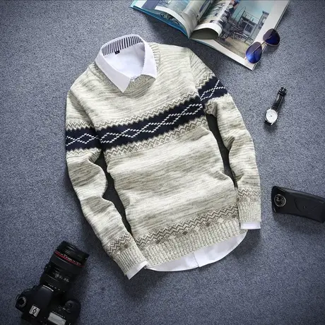 冬季加厚男士秋季青少年长袖T恤圆领上衣服打底衫秋衣针织衫毛衣商品大图