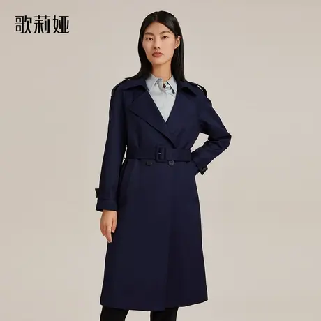 歌莉娅风衣女秋冬新款深蓝色英伦风精纺羊毛中长款外套112L6E27B图片
