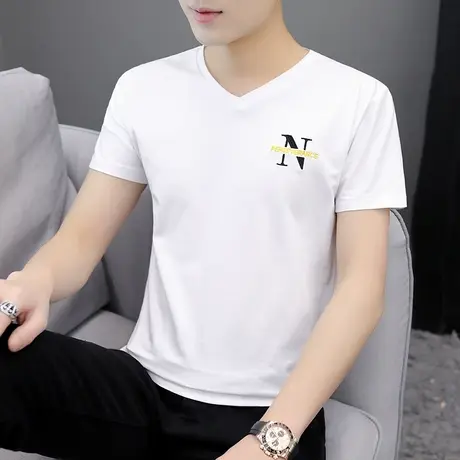 短袖T恤男士2023夏季新款潮流v领修身半袖打底体恤青年百搭运动衫商品大图