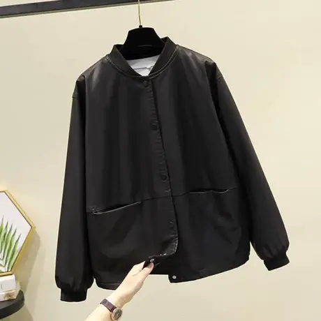 2023春秋装新款PU皮短外套女士皮衣宽松长袖皮夹克棒球服减龄上衣商品大图