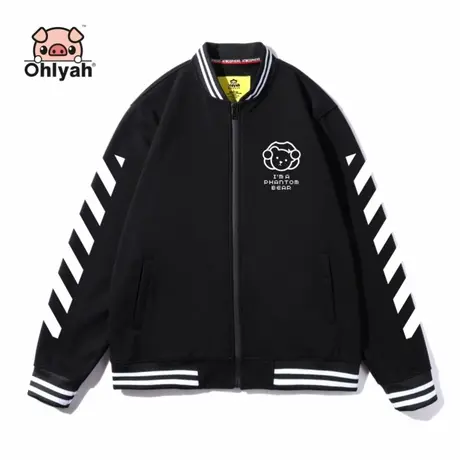 棒球服外套女黑色开衫拉链加绒卫衣情侣装秋冬宽松短款学生上衣服商品大图