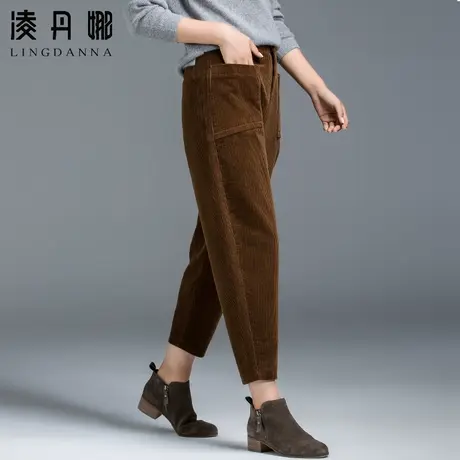 灯芯绒裤子女2023新款灯笼裤秋冬萝卜裤加绒条绒裤女裤九分哈伦裤图片