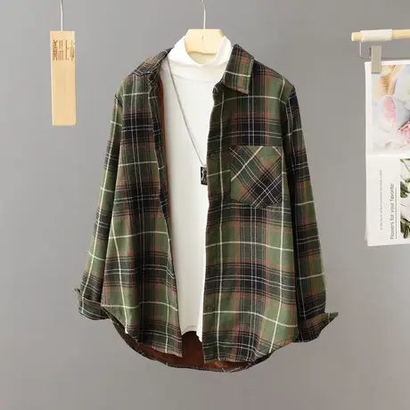 加绒加厚格子衬衫女外套秋冬2023新款爆款宽松休闲保暖衬衣外套潮商品大图