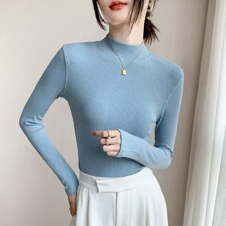 纯色半高领基础款上衣女2023早春新款修身显瘦开衫内搭打底针织衫商品大图