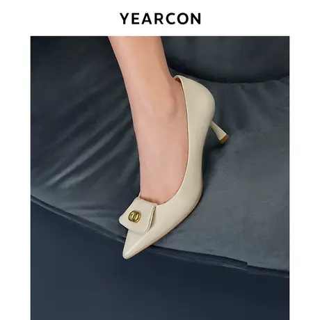 意尔康真皮细高跟鞋2023新款经典复古浅口单鞋女尖头网红百搭女鞋商品大图