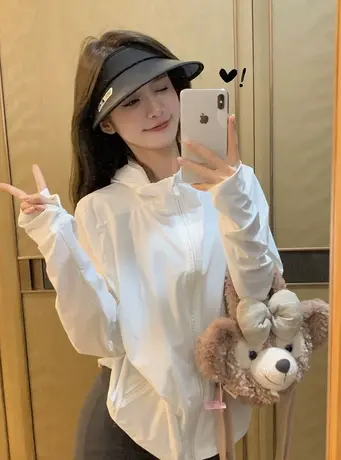 防晒衣外套女夏季白色薄款宽松连帽防晒服运动防紫外线开衫上衣潮商品大图