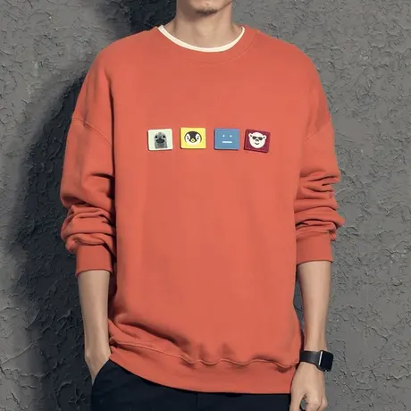 2021秋季白色卫衣男春秋款 加绒男士圆领套头宽松男秋装上衣ins潮商品大图