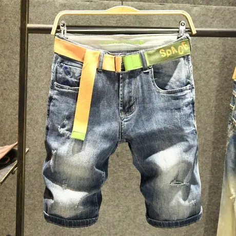 夏季破洞牛仔短裤男修身薄款五分裤韩版潮牌男士中裤弹力5分裤子商品大图