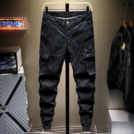 多色休闲长裤子男生夏季韩版宽松潮牌九分束脚工装裤男士潮流百搭商品大图