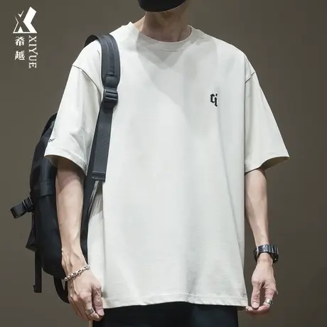 310g重磅美式半袖T恤男纯棉夏季圆领男士短袖宽松大码男款体恤衫商品大图