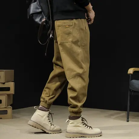 加绒工装裤男秋冬款潮牌黑色弹力裤子束脚2023新款大码男士休闲裤图片