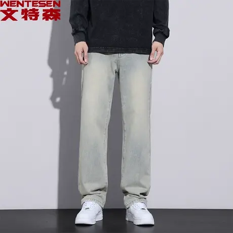 秋季新款宽松直筒牛仔裤男款青年时尚潮牌男裤韩版潮流男士长裤子商品大图