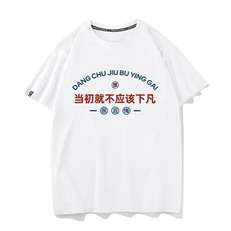 国潮文字小仙女很后悔当初就不该下凡T恤男女情侣装短袖学生衣服商品大图