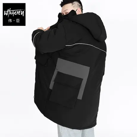 伟臣潮牌大码男装冬季加厚保暖棉服外套胖子加肥加大中长款棉衣男图片