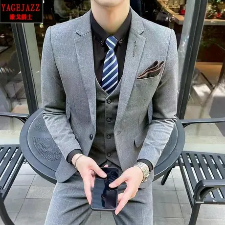 西服套装男西装三件套商务休闲正装主持人高级感品质婚礼结婚礼服商品大图