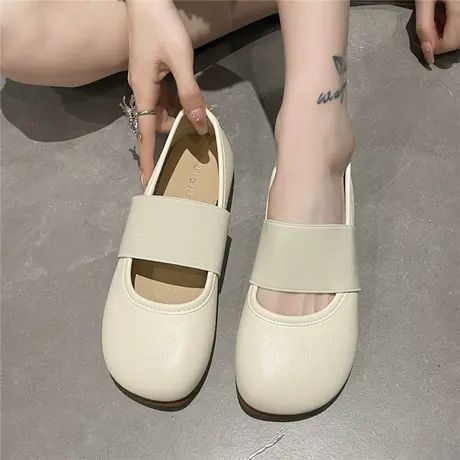 单鞋女平底2023年新款春季时尚百搭仙女风圆头浅口软底孕妇豆豆鞋商品大图