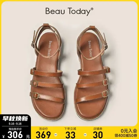 BeauToday平底凉鞋女新款复古罗马凉鞋一字带法式女鞋小众设计感商品大图