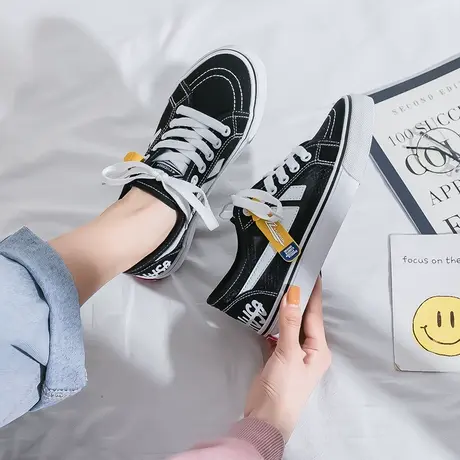 透气网面帆布鞋女2021年新款夏季休闲黑色板鞋ulzzang百搭小白鞋商品大图