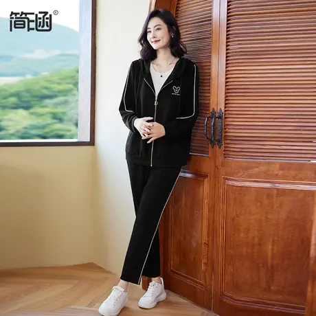 简涵大码女装2024春季胖妹妹显瘦套装运动休闲宽松加肥加大两件套图片