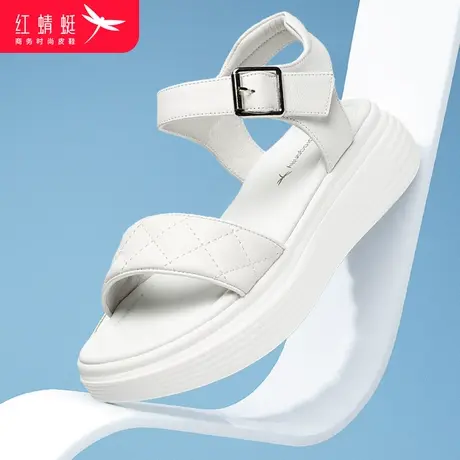红蜻蜓女鞋夏季轻便百搭运动凉鞋松糕厚底休闲鞋一字扣外穿沙滩鞋商品大图