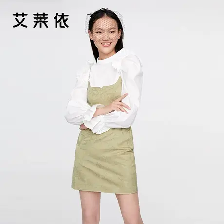 艾莱依长袖衬衫女2022夏季新款设计感小众泡泡袖拼接短款洋气上衣图片