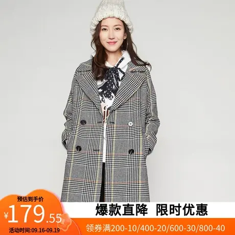 【断码XL】艾格冬女新款流行设计感宽松羊毛双排扣中长款大衣Y584图片