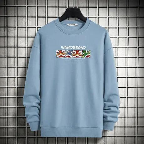 国潮卫衣男士圆领套头无帽上衣服宽松潮流百搭春秋款加绒长袖t恤图片