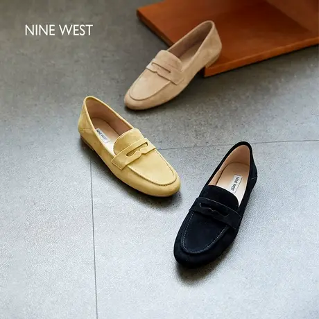 Nine West/玖熙夏日博物馆乐福鞋女单鞋豆豆鞋圆头一脚蹬软底低跟图片
