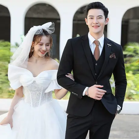新郎结婚礼服西服套装男外套商务休闲痞帅正装修身大码西装三件套图片