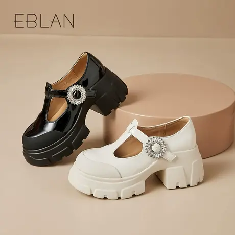 EBLAN/伊伴厚底乐福鞋女2025春季新款百搭舒适休闲鞋增高小皮鞋图片