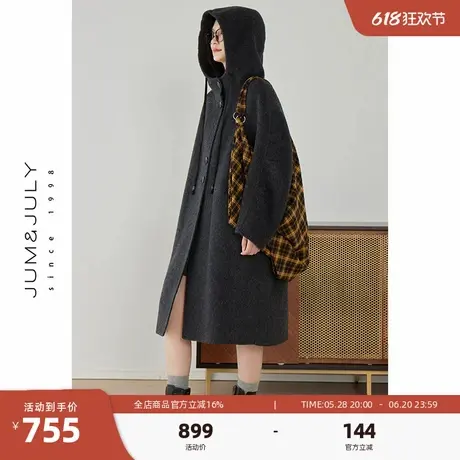 嘉茱莉2025秋冬新款连帽双面呢大衣女小个子宽松双面羊毛外套长款图片