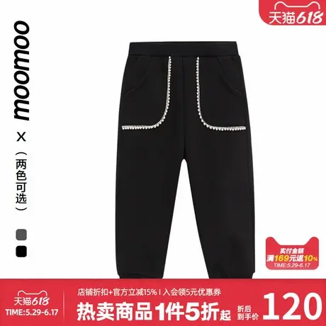 moomoo童装女童休闲裤秋冬摇粒绒织带装饰贴身保暖针织裤舒适百搭商品大图