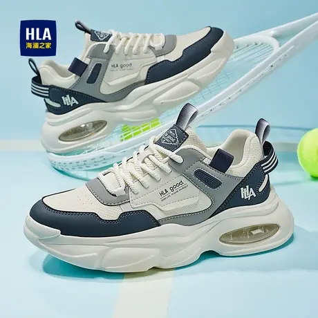 HLA/海澜之家气垫缓震休闲鞋男生国潮老爹鞋夏季透气白蓝运动鞋图片