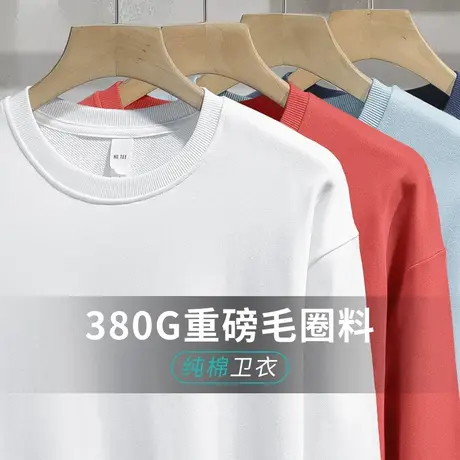 380g重磅卫衣男纯棉宽松上衣服潮流秋冬加绒加厚无帽长袖t恤圆领商品大图