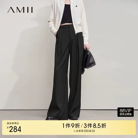 Amii2025秋新款极简通勤智性穿搭斜纹梭织阔腿裤后腰橡筋休闲长裤图片