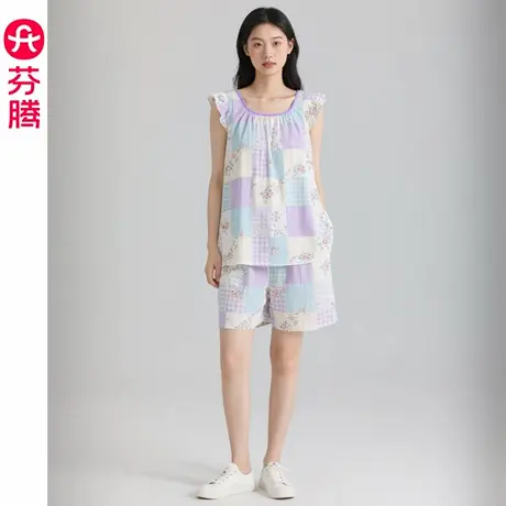 芬腾女士睡衣夏季薄款无袖背心短裤套装女款休闲大码可外穿家居服商品大图