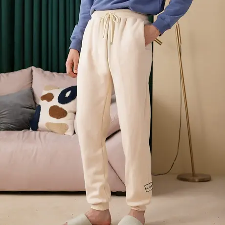 秋鹿摇粒绒暖暖睡裤男女士秋冬季款保暖宽松大码珊瑚绒收脚家居裤商品大图