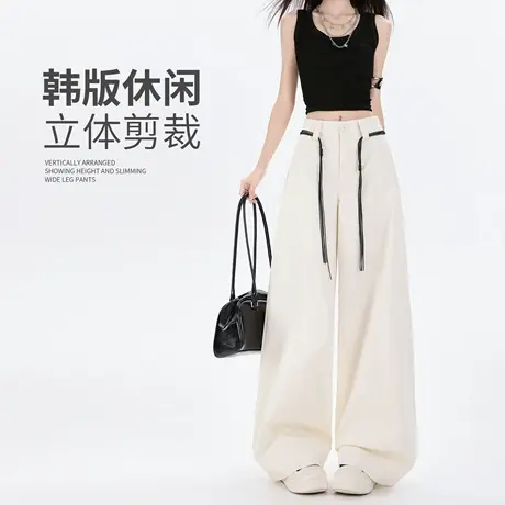 美式弯刀运动休闲阔腿裤子女夏2025新款工装宽松垂感bf慵懒西装裤图片
