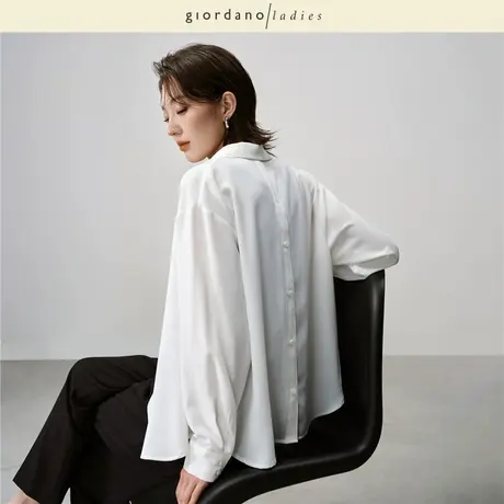 GL2025秋季新款衬衫女装纯色暗门襟梭织长袖衬衫02345508商品大图