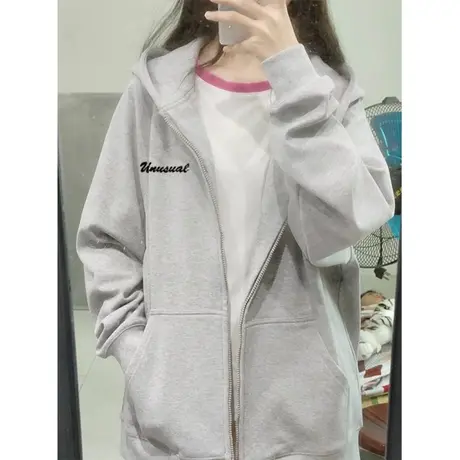 chic复古港味拉链开衫卫衣长袖女秋季韩版宽松显瘦慵懒风薄款上衣商品大图