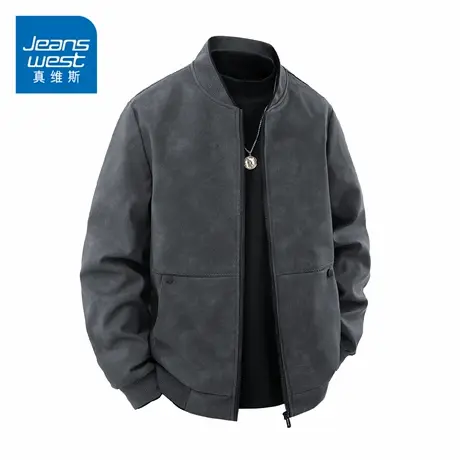 GQ真维斯棒球领机车皮衣夹克男士青年宽松休闲秋冬季高级外套上装商品大图